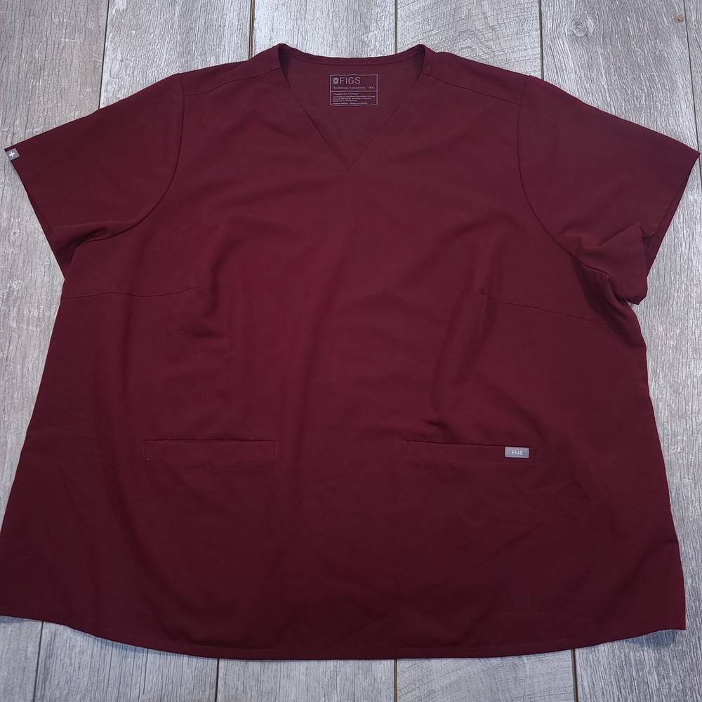 FIGS Casma Scrub Top Women 6XL Burgundy V-Neck Short Sleeve Technical Collection